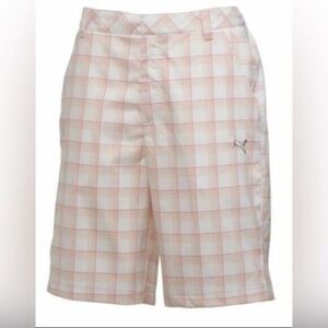 EUC PUMA Youth Boys White Orange Pink Plaid Golf Shorts - Size Large